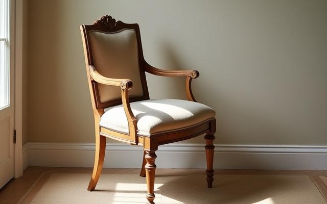 Gammel, vakkert restaurert trestol med moderne stoff